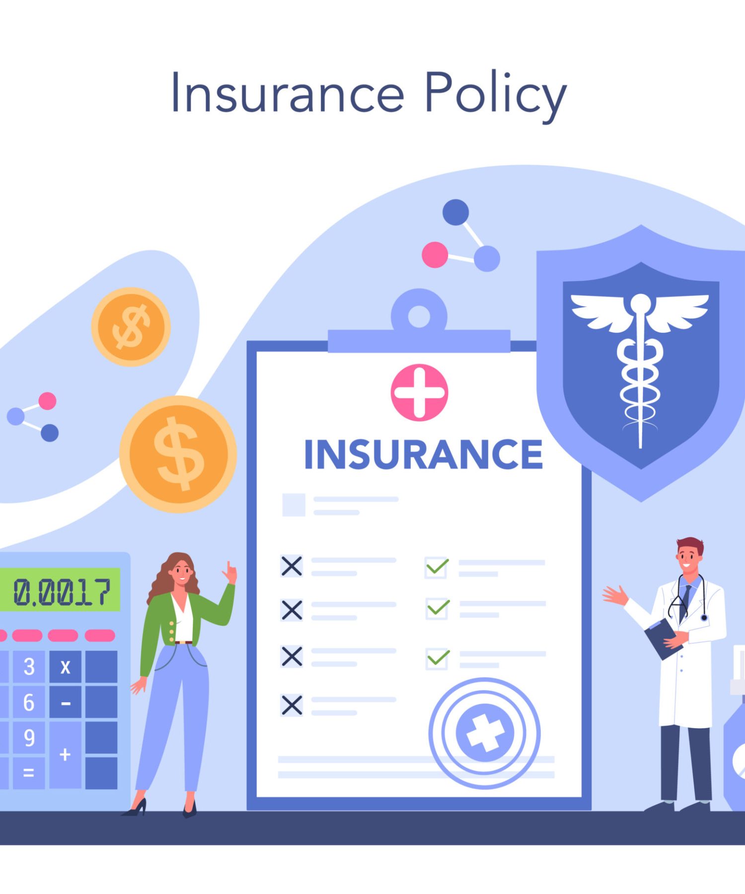 Health insurance concept. Idea of security and protection of property Health insurance concept. Idea of security and protection of property and life from damage. Healthcare and medical service. Isolated flat vector illustration